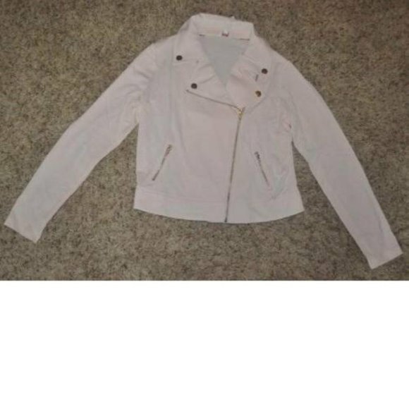 Womens Moto Jacket Candies Pink Medium Long Sleeve Crop Zip Front Studded Collar - Picture 2 of 6